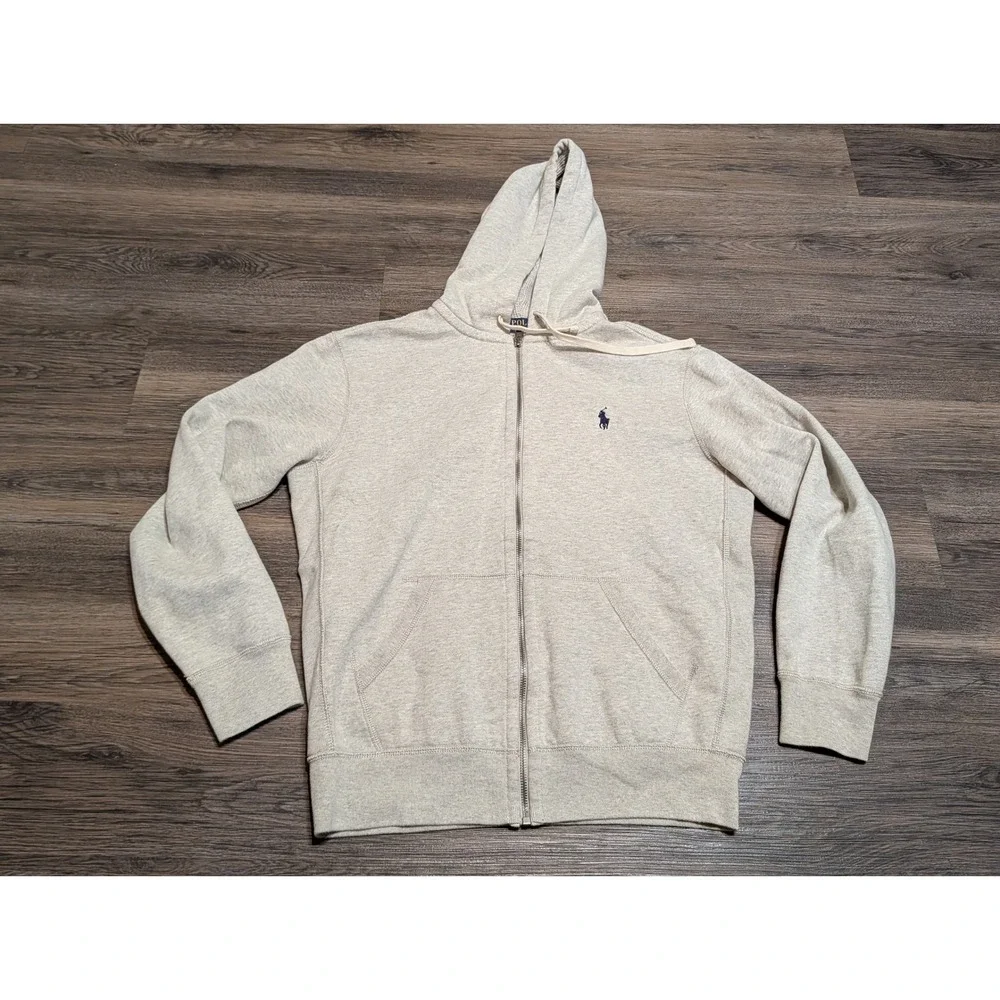 Polo Ralph Lauren Mens Medium Oatmeal Heather Waffle Lined Full Zip Hoodie Pony